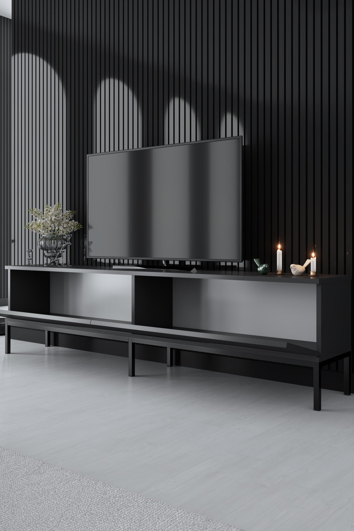 TV Furniture Lord Anthracite Black Melamine 180x47x30 cm