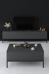 TV Furniture Lord Anthracite Black Melamine 180x47x30 cm