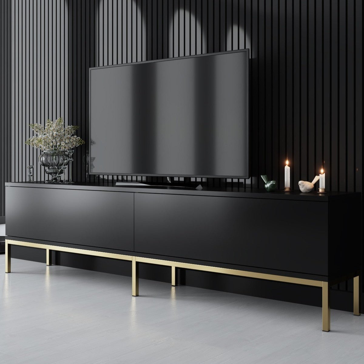 TV furniture Lord black gold melamine 180x47x30 cm