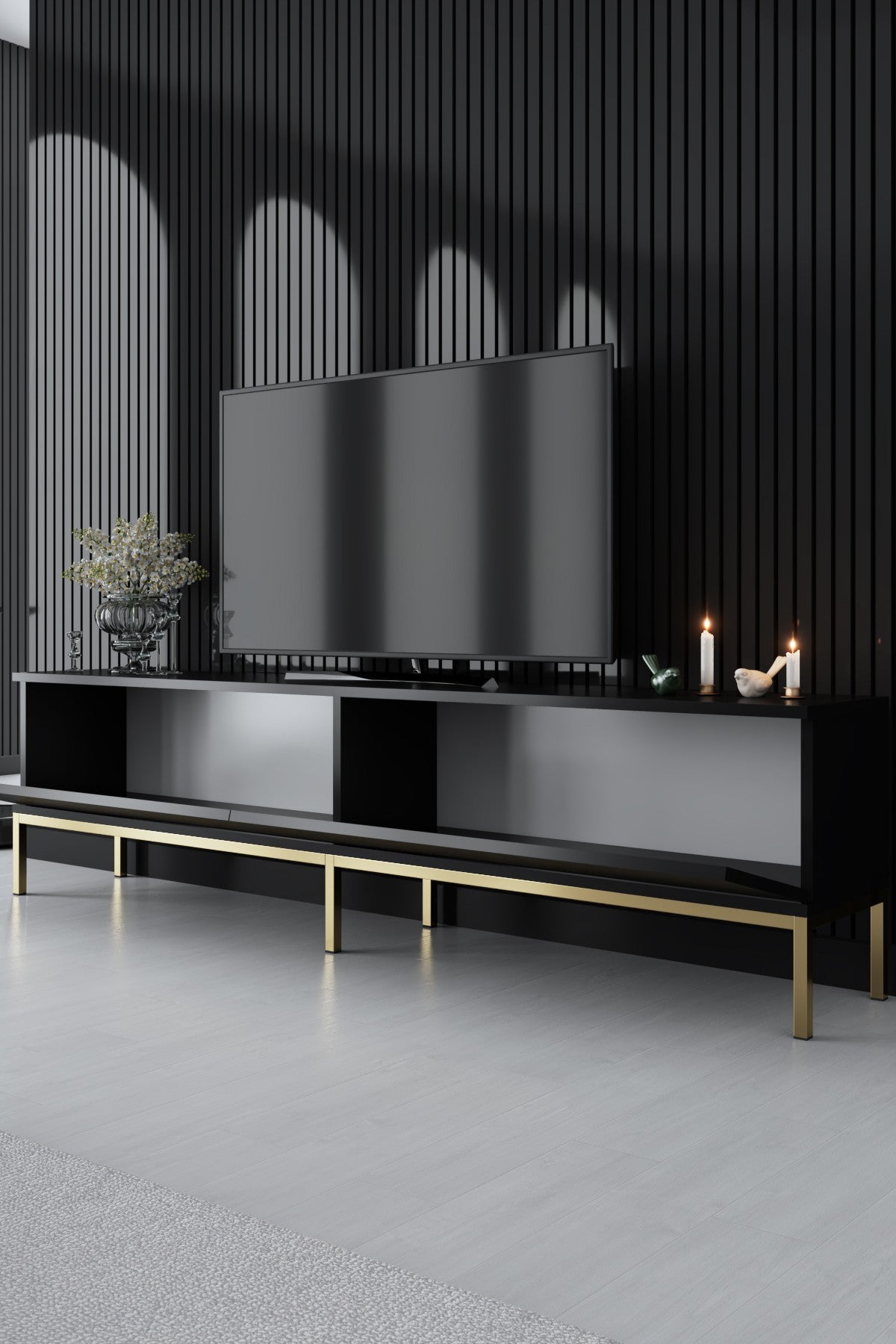 TV furniture Lord black gold melamine 180x47x30 cm