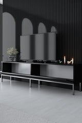 TV furniture Lord black silver melamine 180x47x30 cm