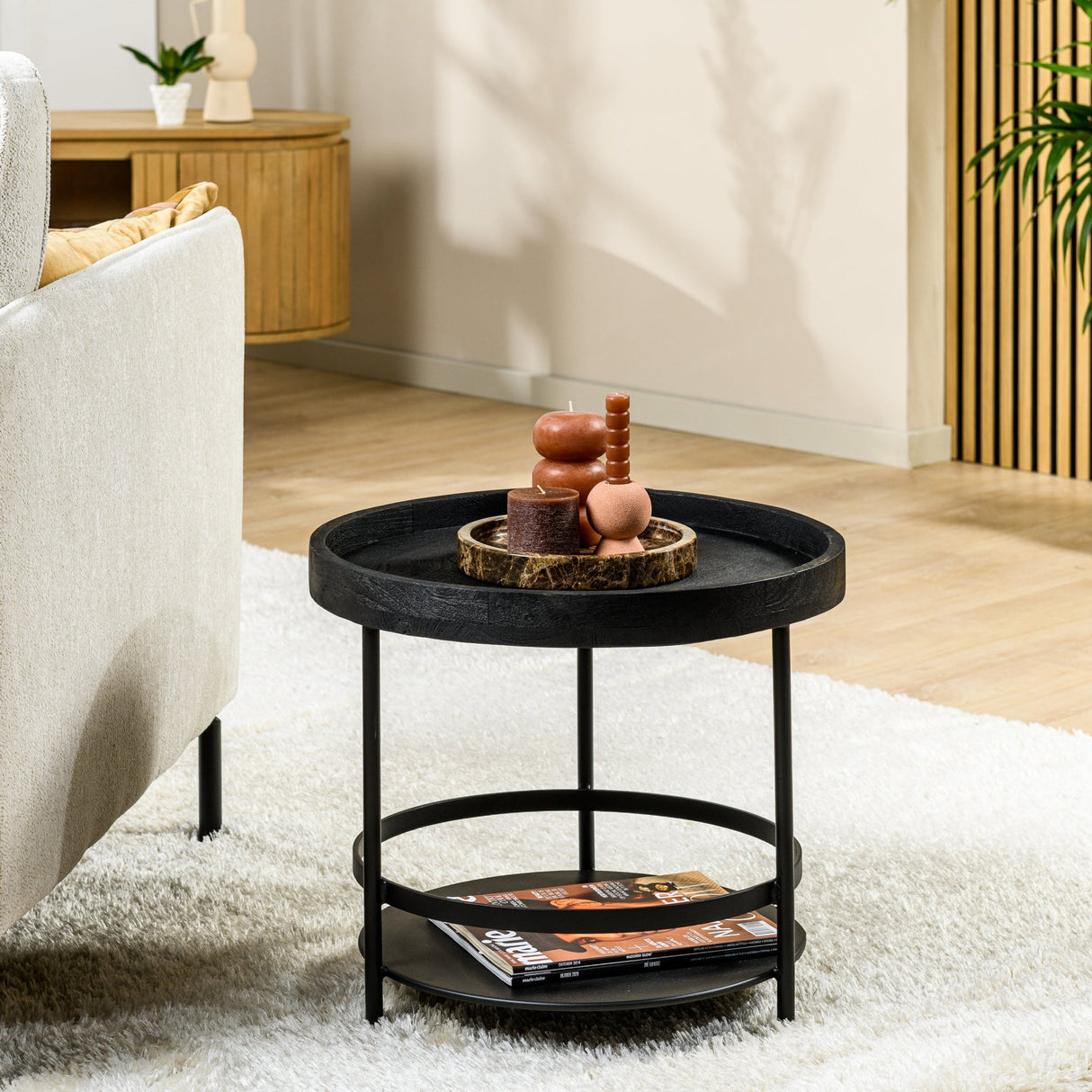 Round Coffee Table Nyla Mango wood Black