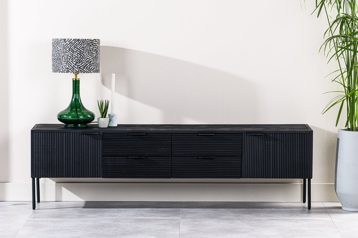 TV cabinet Mango wood black 175x40x52 cm Lando 