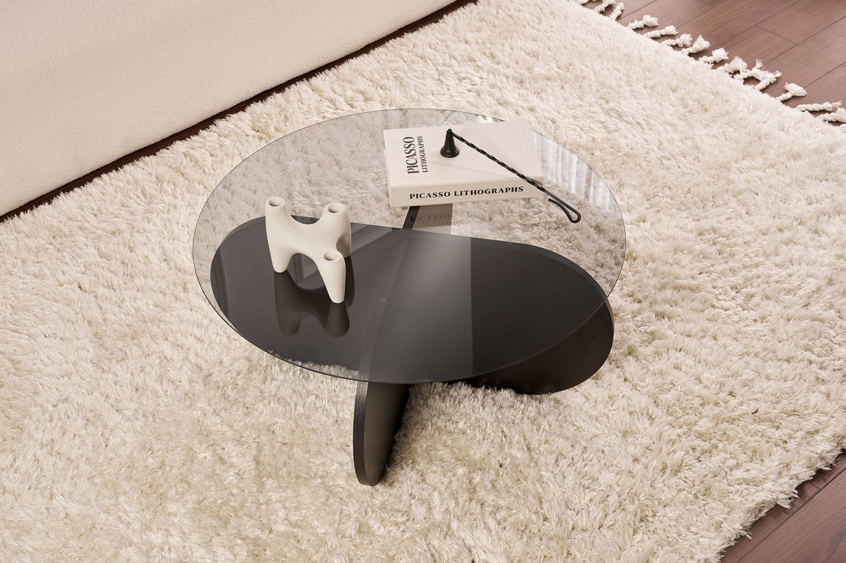 Aris Round Coffee Table 75 cm Tinted Glass - Black Base 