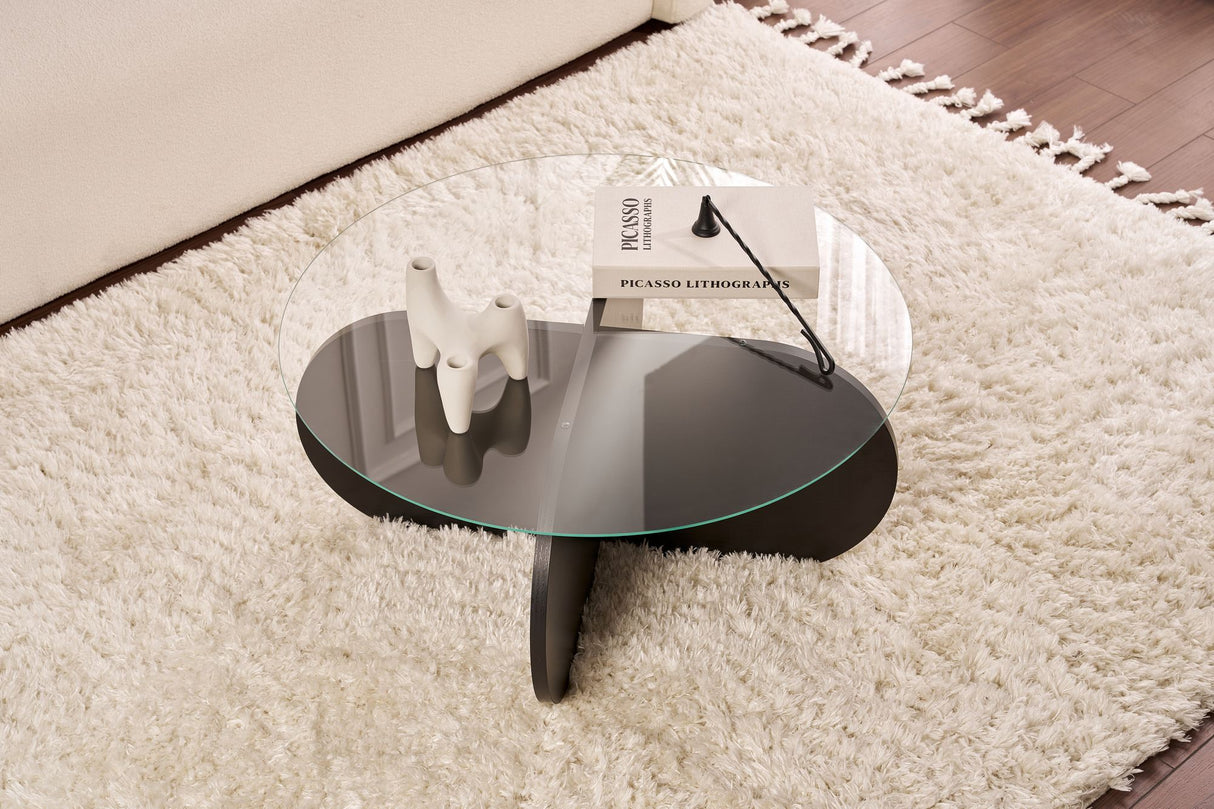 Aris Round Coffee Table 75 cm Glass - Black Base 