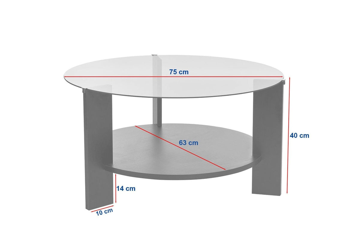 Cairo Salontafel Rond Ø75 cm Walnoot - Glas 75x75x40 cm
