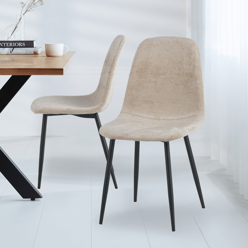 Set of 4 Scandinavian Dining Chairs Beige Chenille Fabric Swift - Without Armrests 