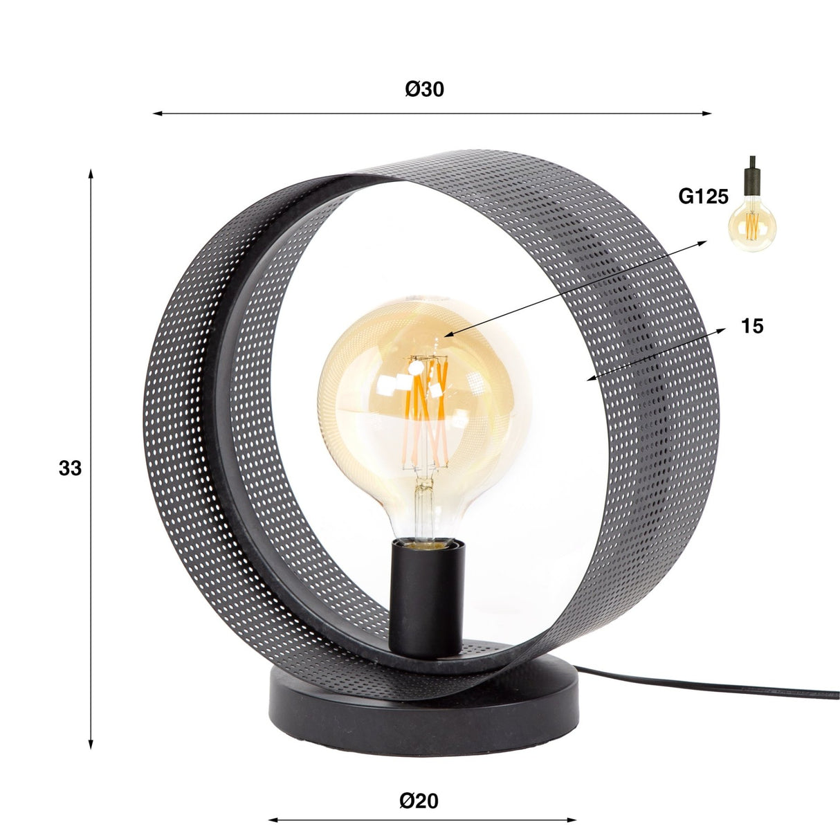 Table lamp Fons 1-light round metal black 