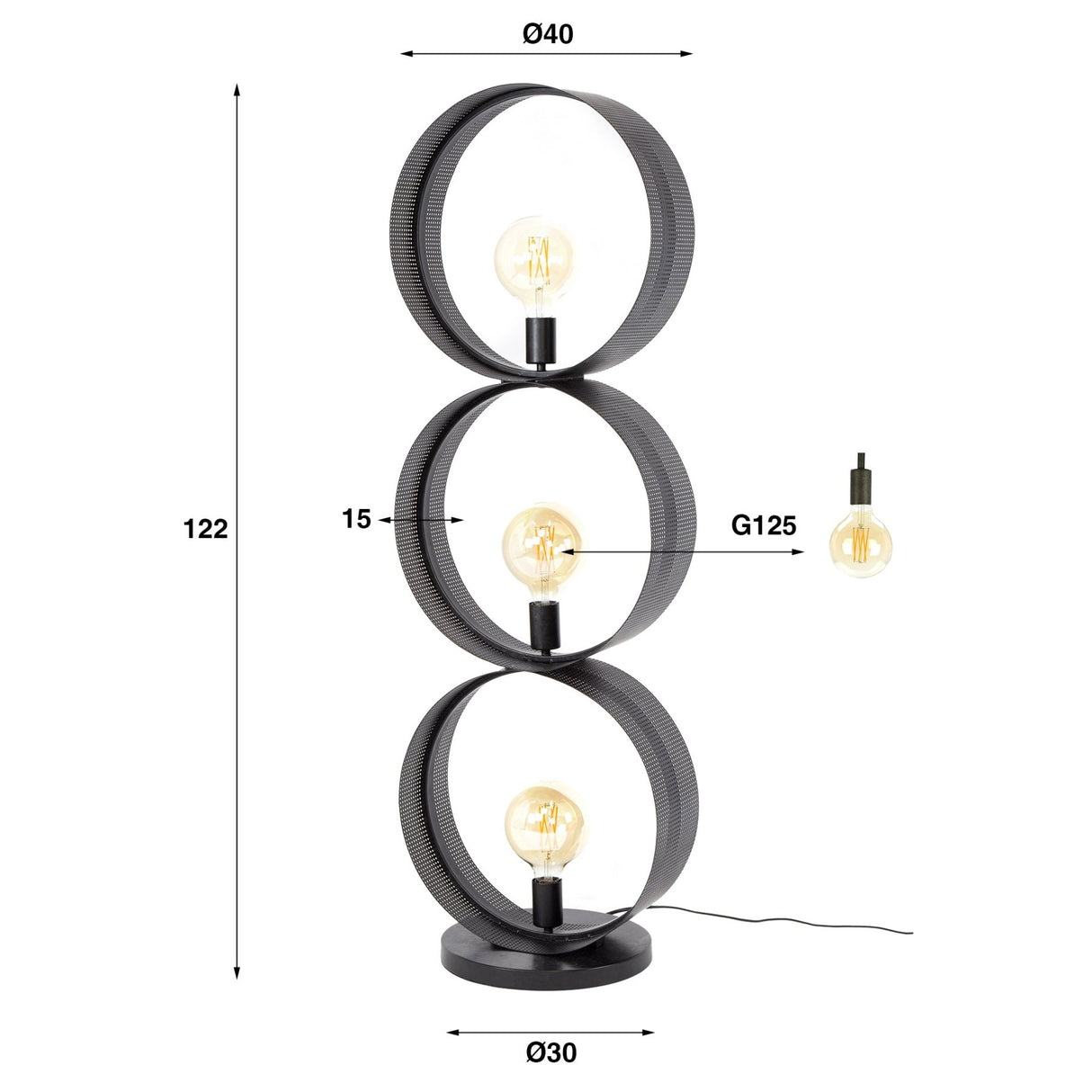Floor lamp Fons 3-light rings metal black 