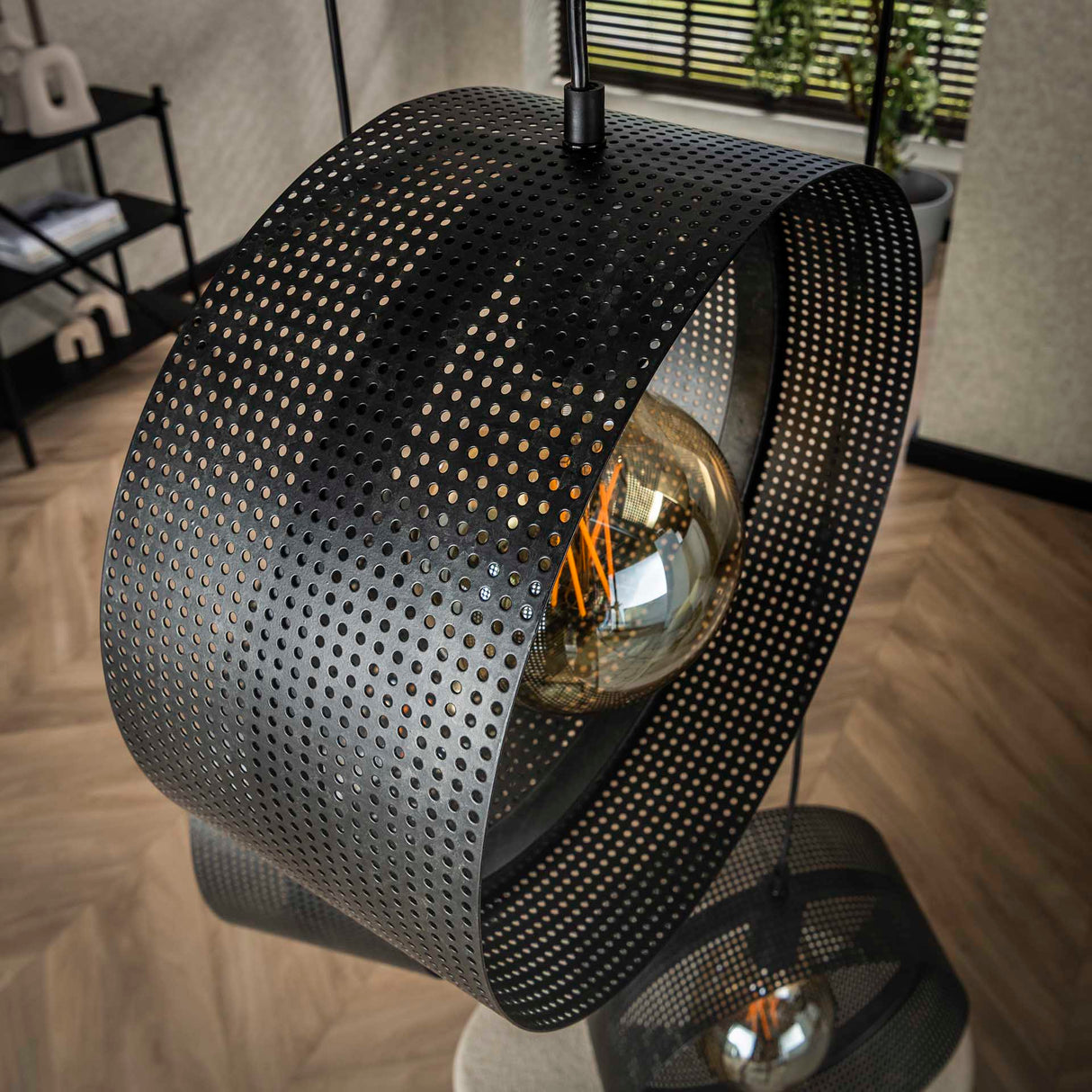 Pendant lamp Fons 3-light stepped rings metal black 
