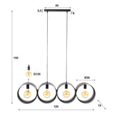 Pendant lamp Fons 4-lights rings metal black 