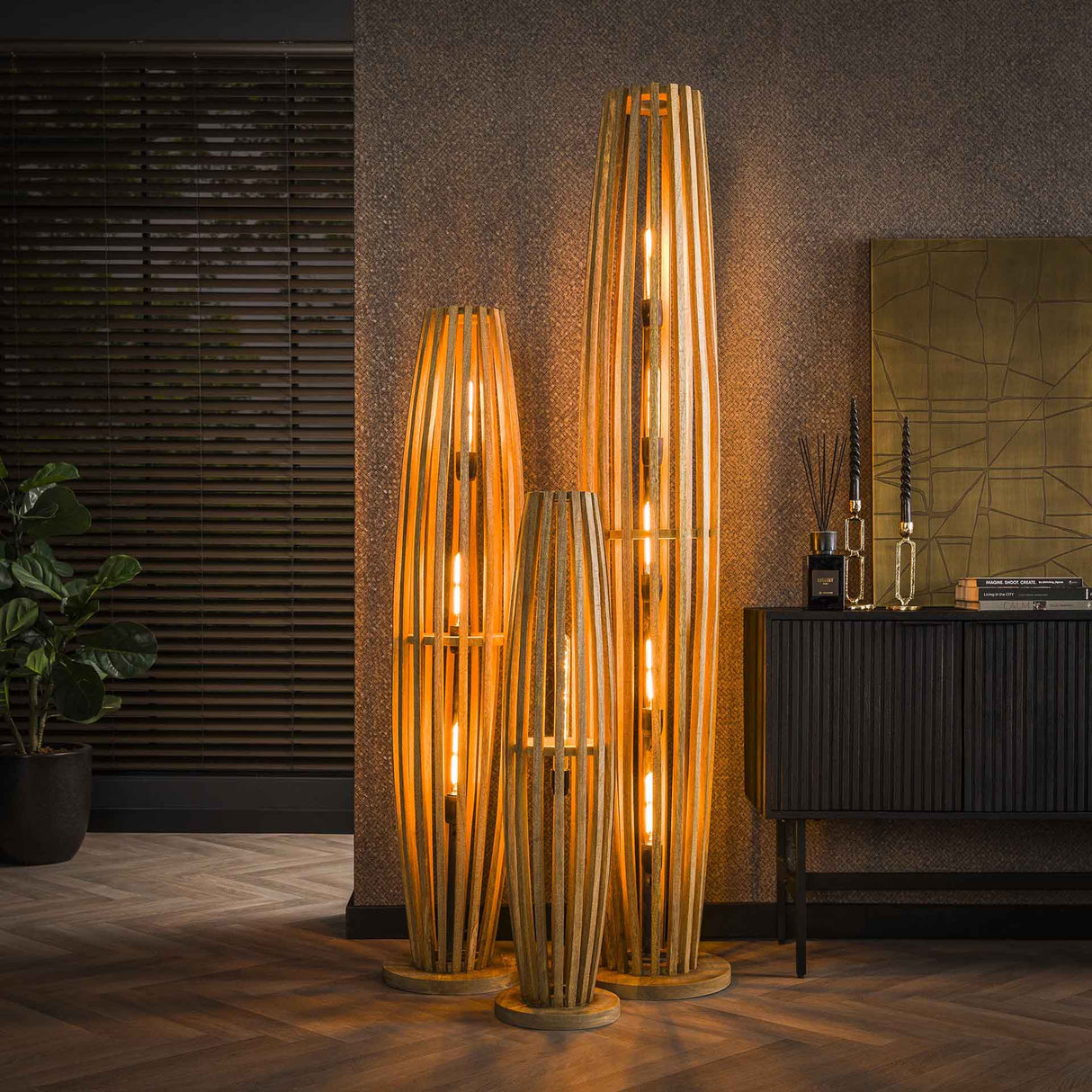 Floor lamp Jalou Mango wood 3 light sources