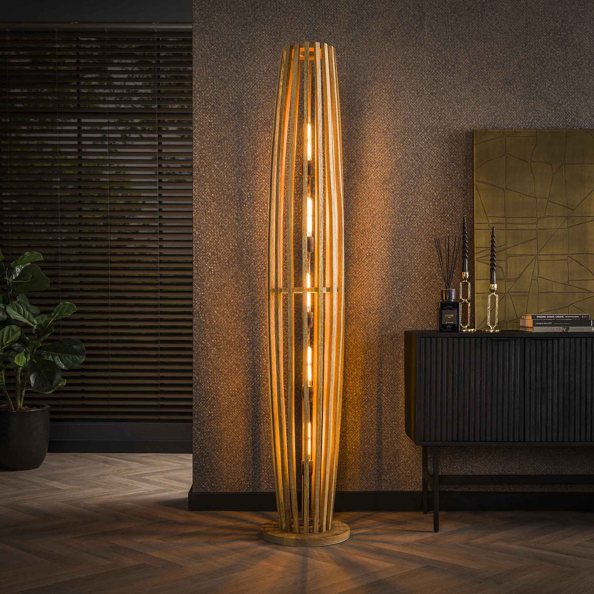 Floor lamp Jalou Mango wood 5 light sources