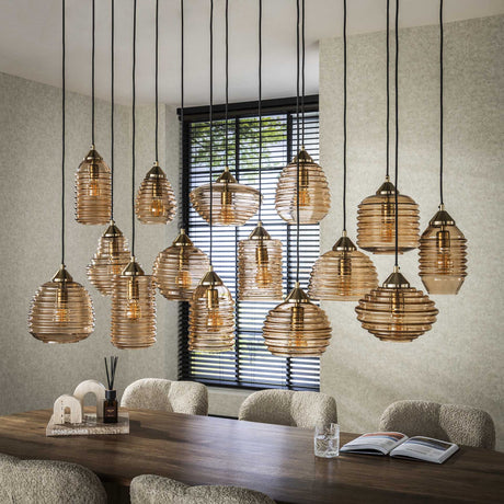 Mali pendant lamp 15-light ribbed glass amber color 