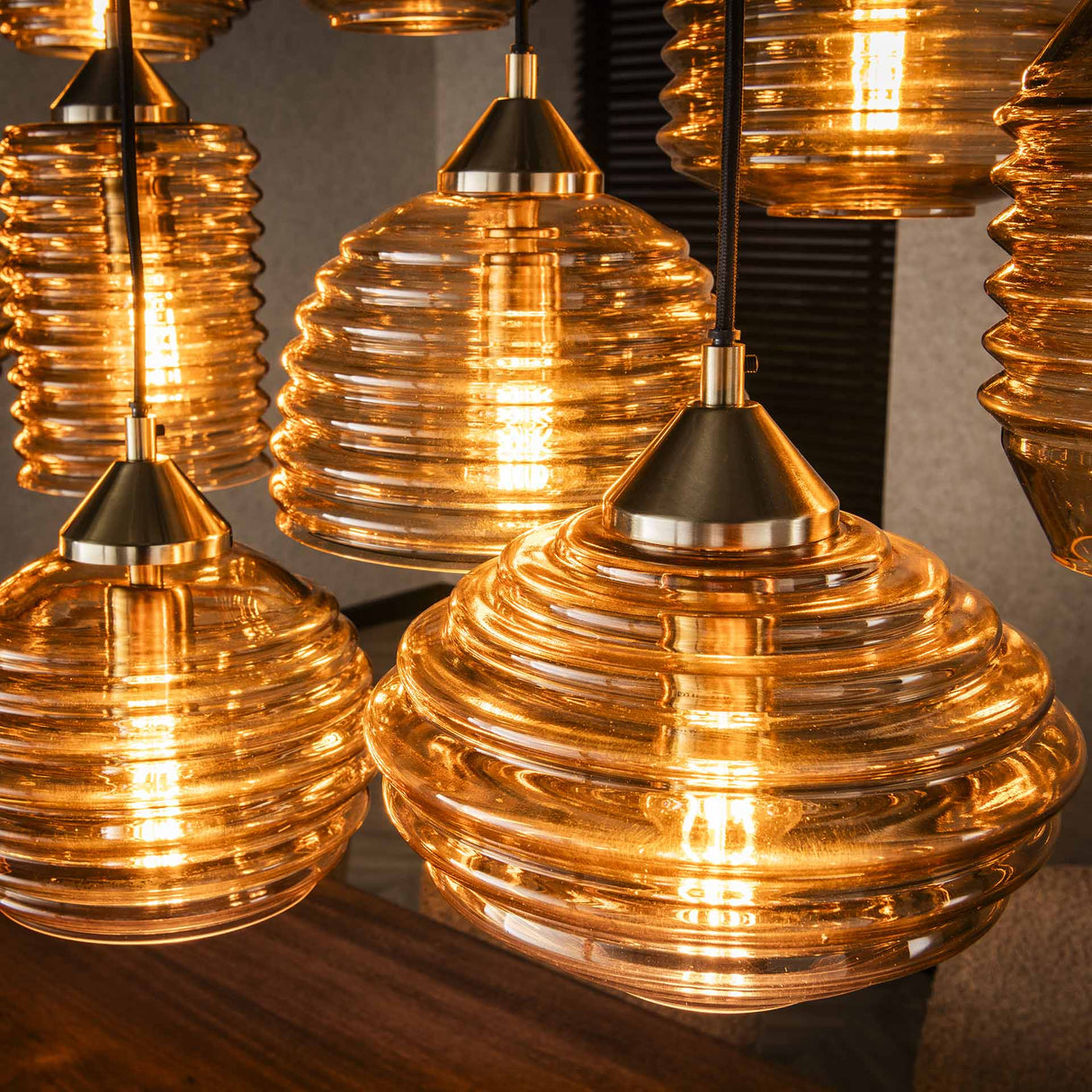 Mali pendant lamp 15-light ribbed glass amber color 