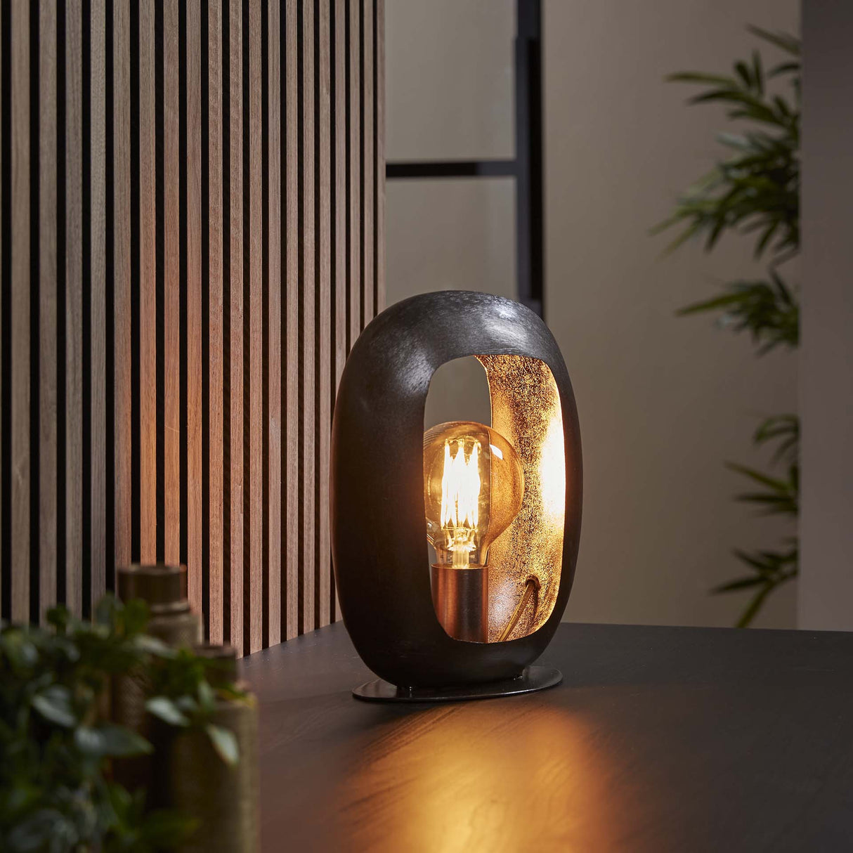 Industrial table lamp Selma s oval black nickel