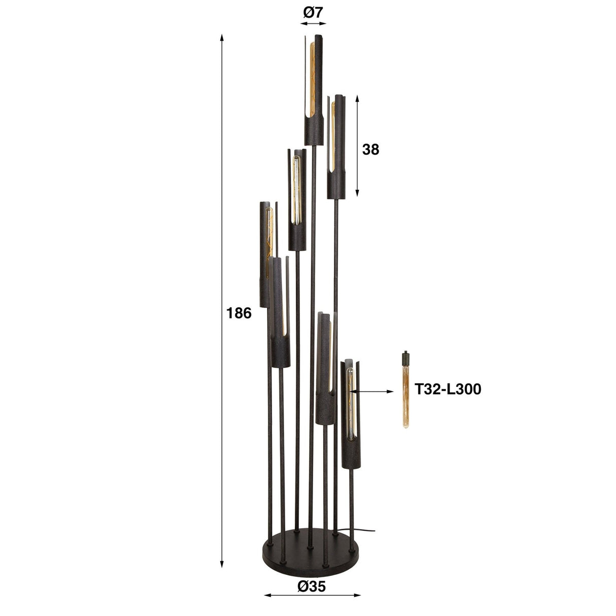 Floor lamp Judy 7-lights tiered black 