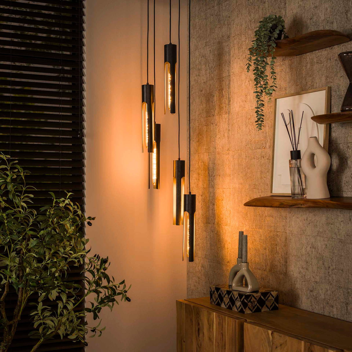Pendant lamp Judy 5-light stepped black 