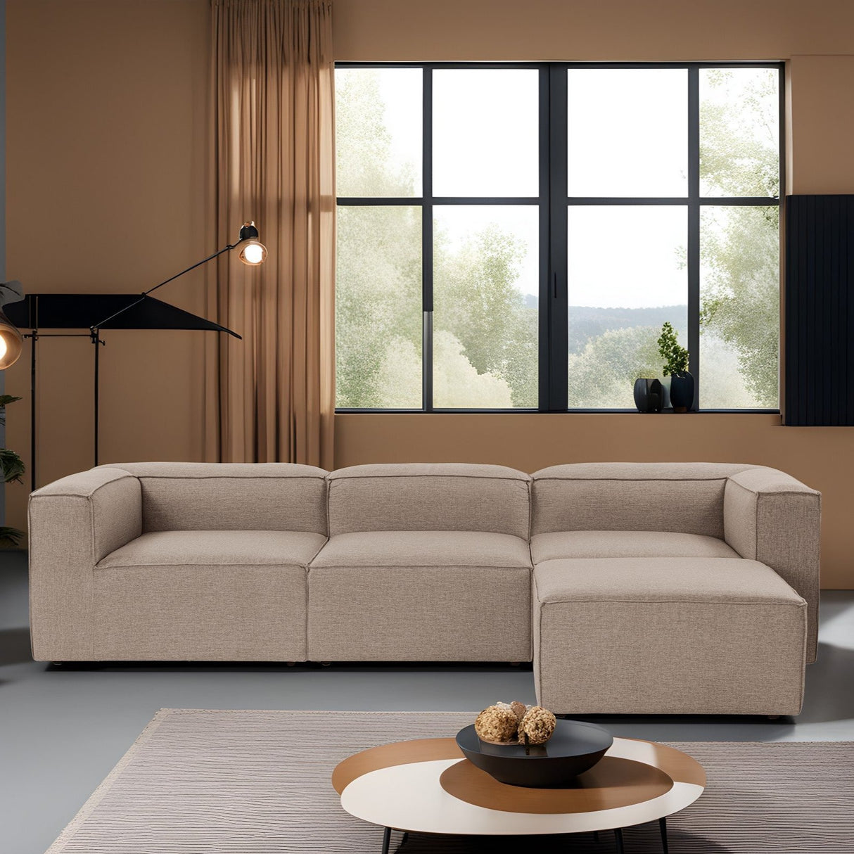 Modular Bank 3-seater with Hocker Fora Brown