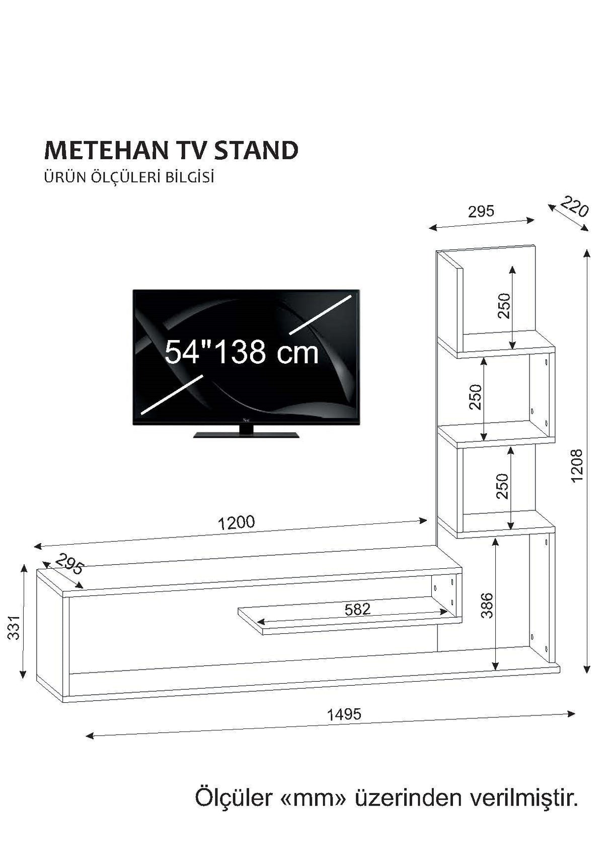 TV furniture set metehan white cordoba melamine 120x33.1x cm