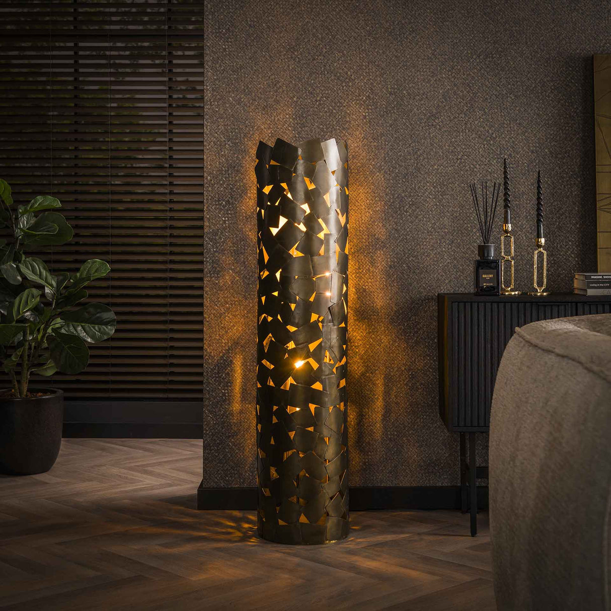 Floor lamp Manoa Cylinder Bronze Antique Metal