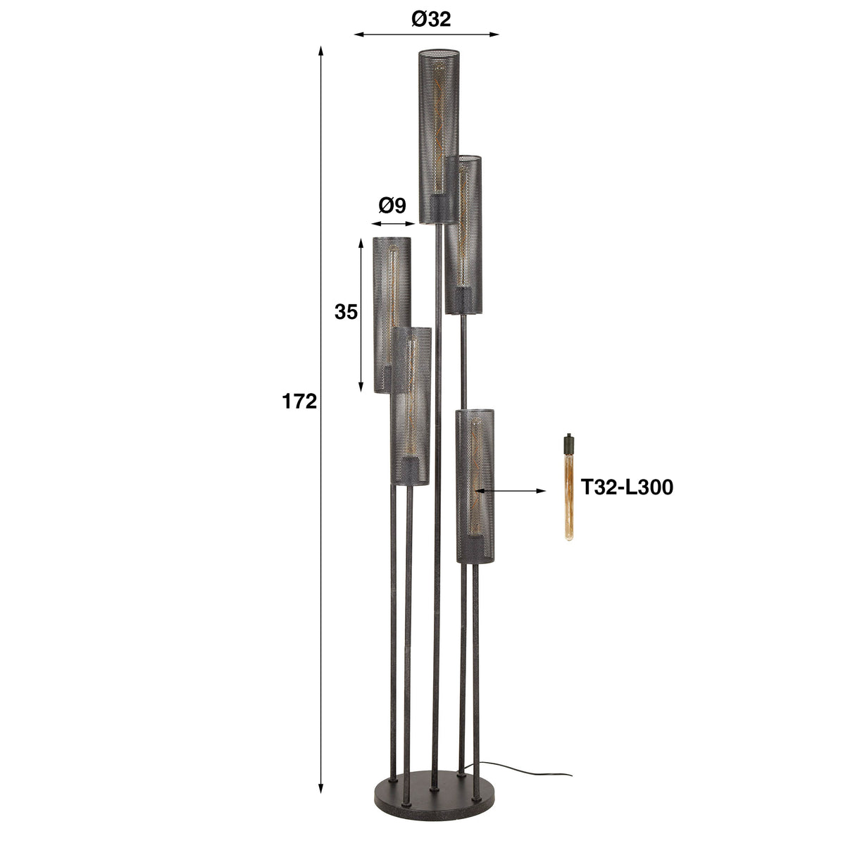 Floor lamp Zavi 5-lights stepped mesh black