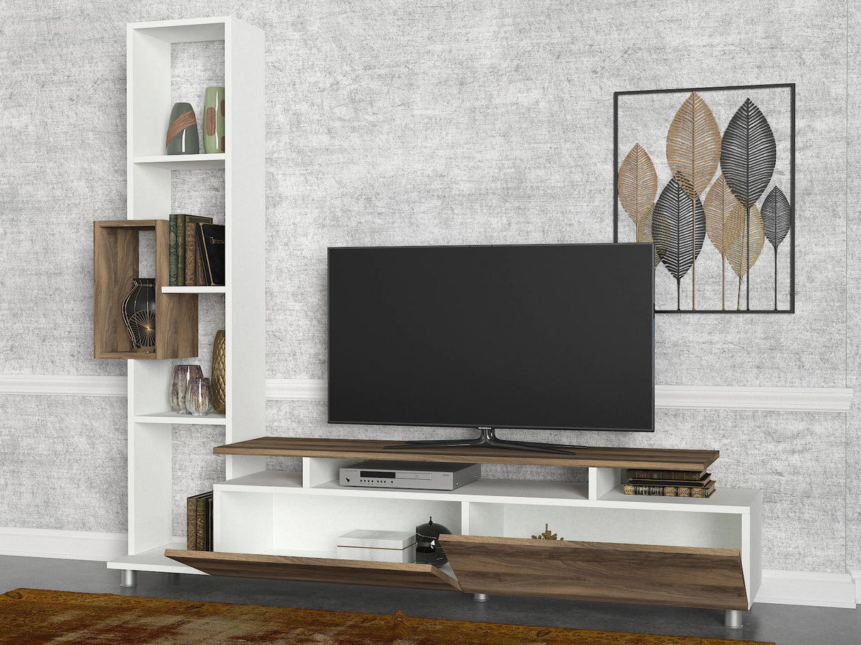 TV furniture set tulip white walnut melamine 160x166.7x29.5 cm