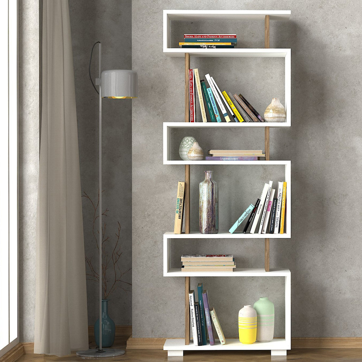 Bookcase block white walnut melamine 60x165x19.5 cm