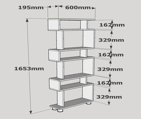 Bookcase block white walnut melamine 60x165x19.5 cm