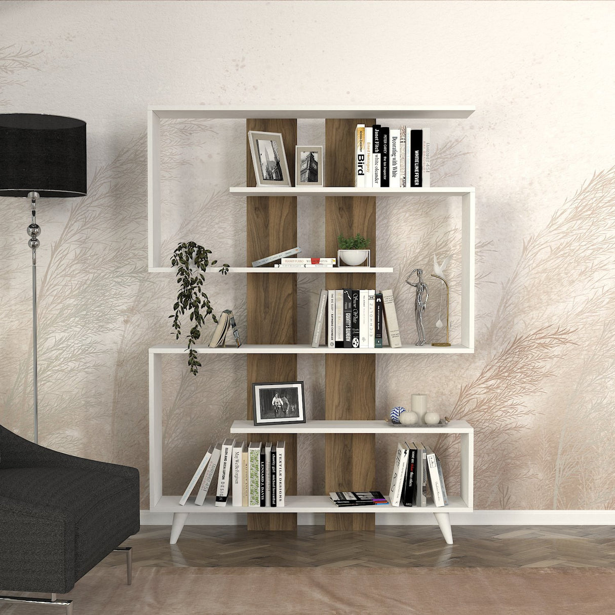 Bookcase Rain White Walnut Melamine 120x162x20 cm