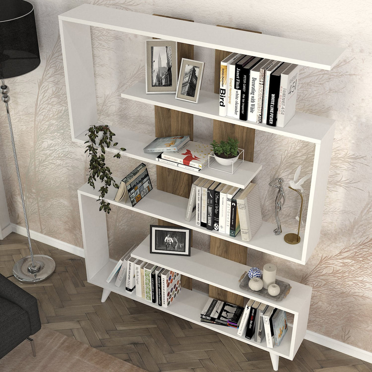 Bookcase Rain White Walnut Melamine 120x162x20 cm