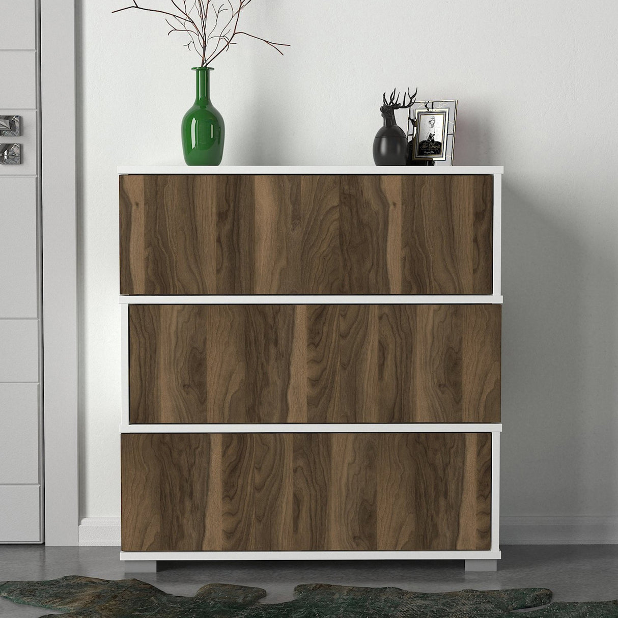 Shoe cabinet Napolyon White Walnut Melamine 90x93x30 cm