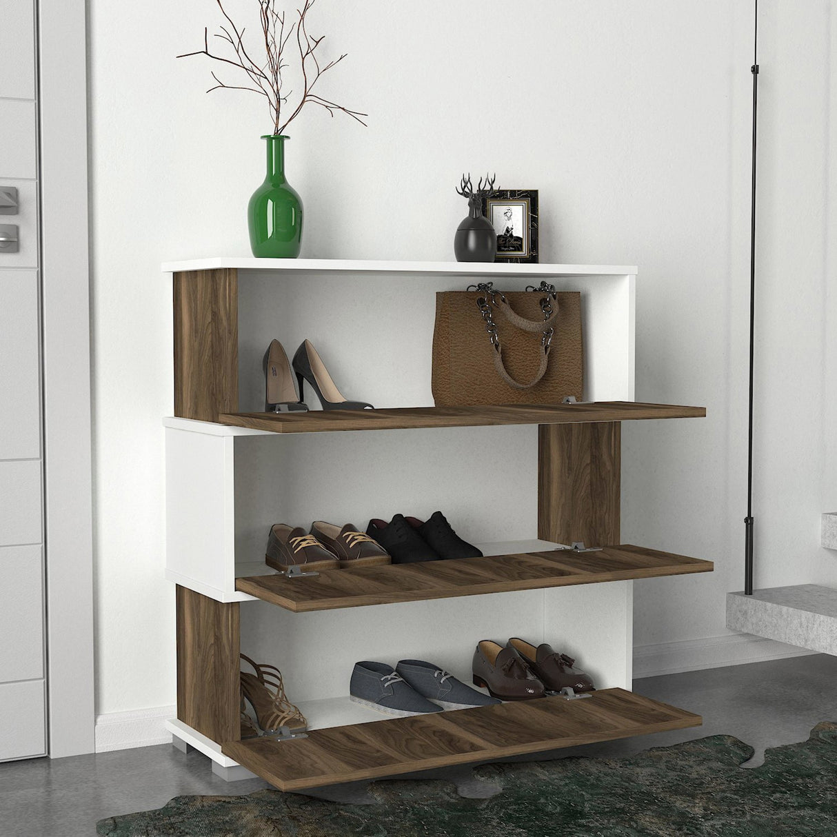 Shoe cabinet Napolyon White Walnut Melamine 90x93x30 cm