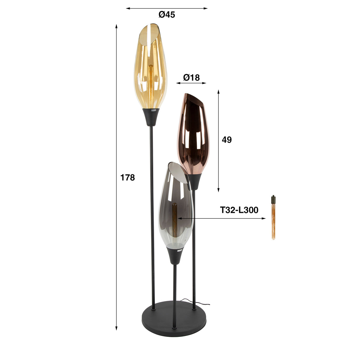 Coco floor lamp 3-light colored glass 