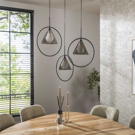 Pendant lamp 3L ring stepped tapered shade (G9) / Smoke grey glass 