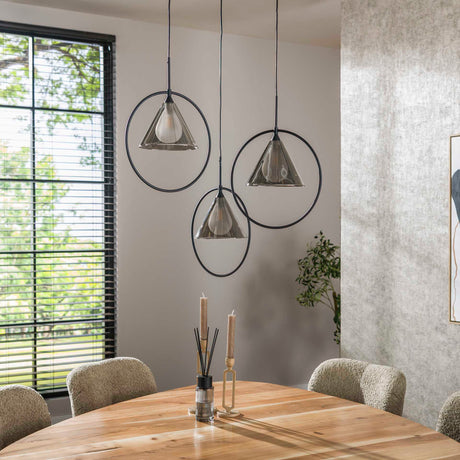 Pendant lamp Niaz 3-light tapered shade stepped smoke grey glass 