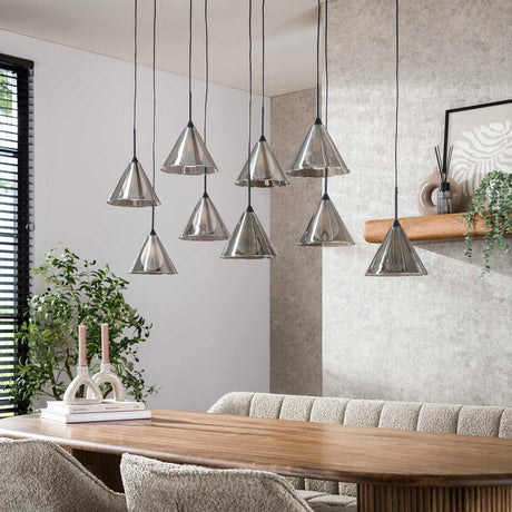 Pendant lamp Niaz 7-lights tapered shade smoke grey glass 