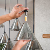 Pendant lamp Niaz 7-lights tapered shade smoke grey glass 