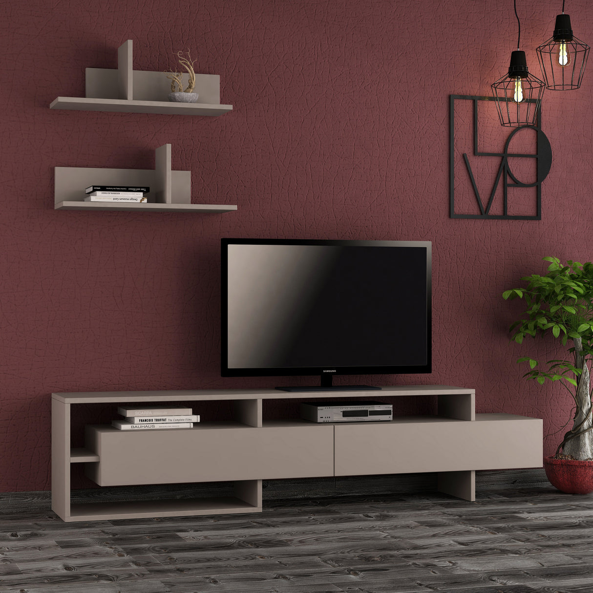 TV furniture set Gara Mokka Melamine 180x42x32 cm