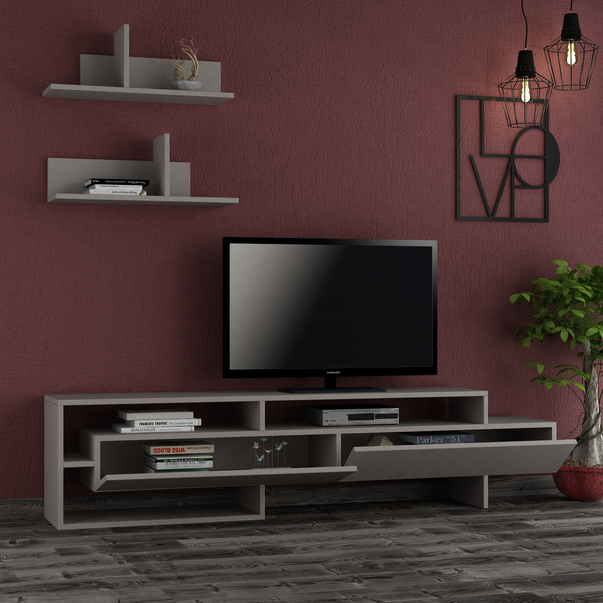 TV furniture set Gara Mokka Melamine 180x42x32 cm