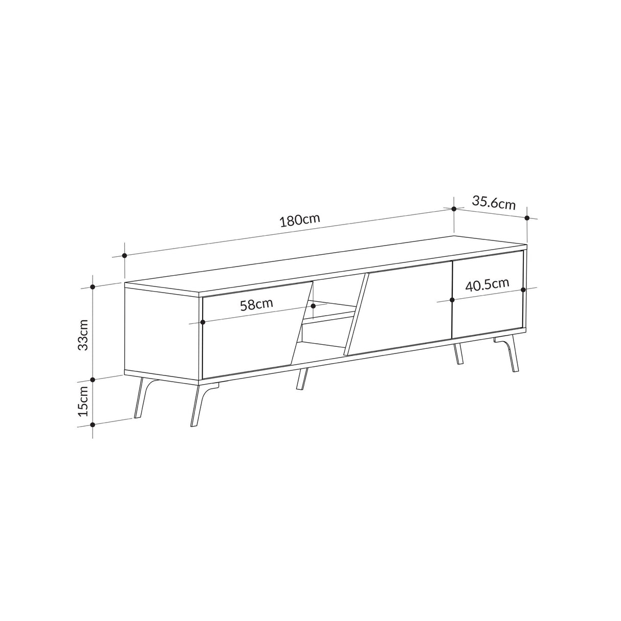 TV furniture fiona oak white melamine 180x48x35.6 cm