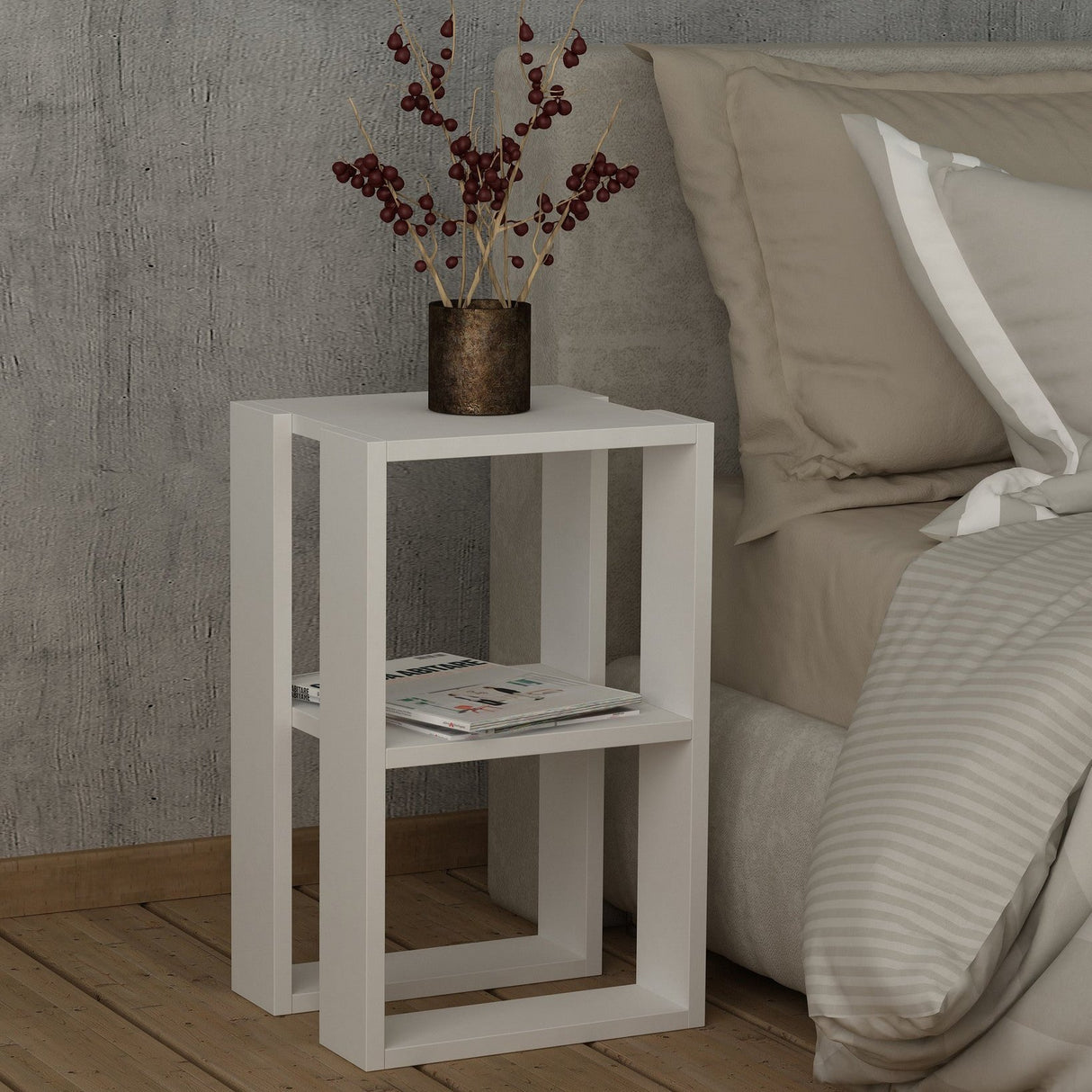 Bedside table lonia white melamine 30x55x30 cm