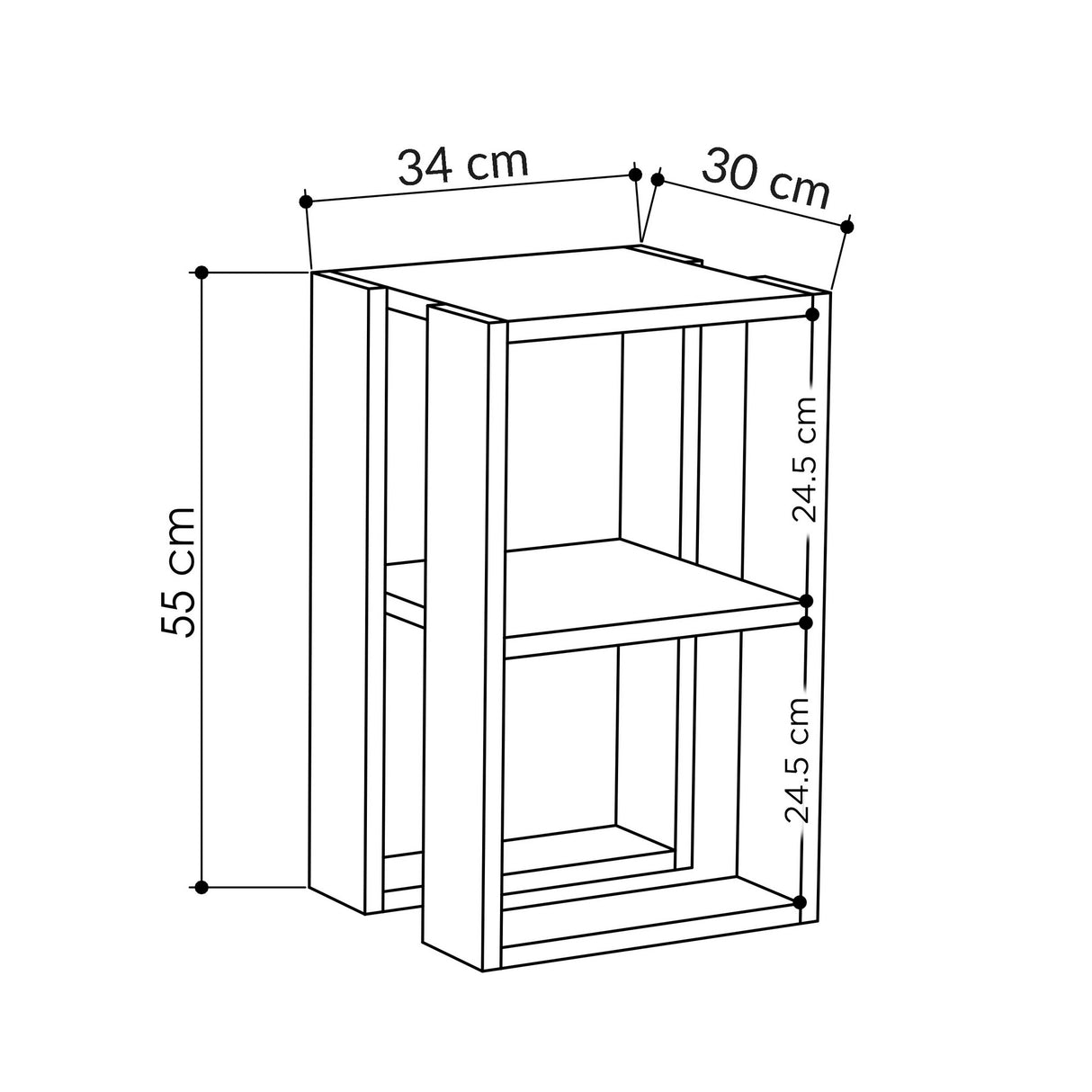 Bedside table lonia white melamine 30x55x30 cm