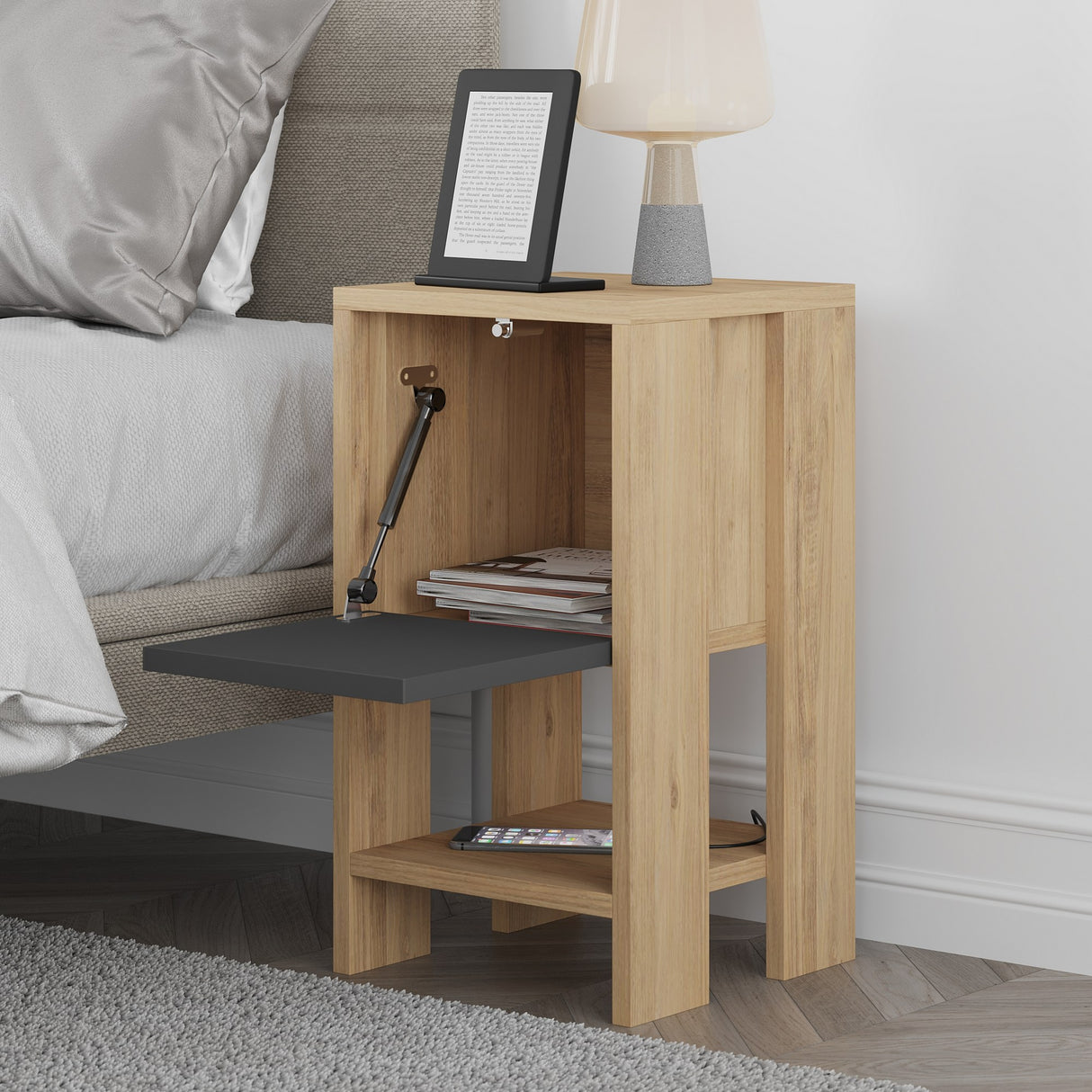 Bedside table EMA oak anthracite melamine 30x55x30 cm