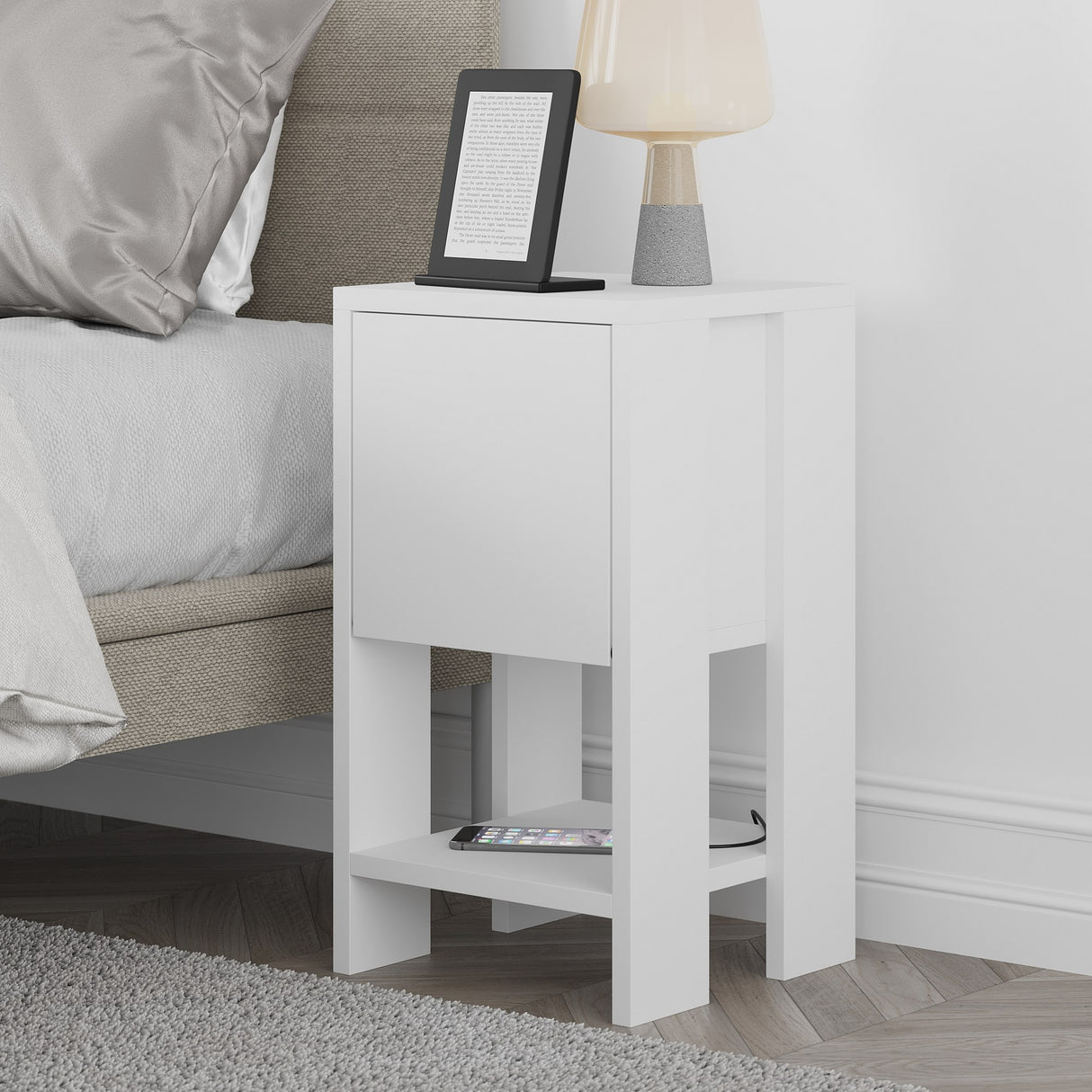 Bedside table EMA white melamine 30x55x30 cm