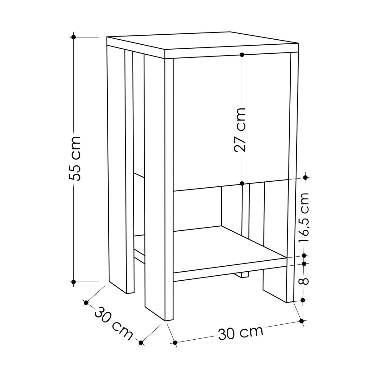 Bedside table EMA white melamine 30x55x30 cm