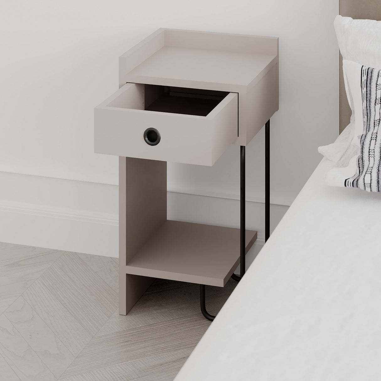 Bedside table Sirius Left Mokka Melamine 32x61x30 cm