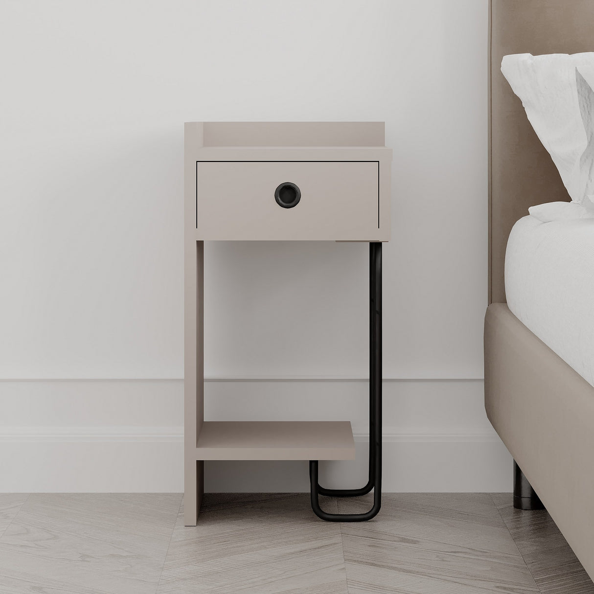 Bedside table Sirius Left Mokka Melamine 32x61x30 cm