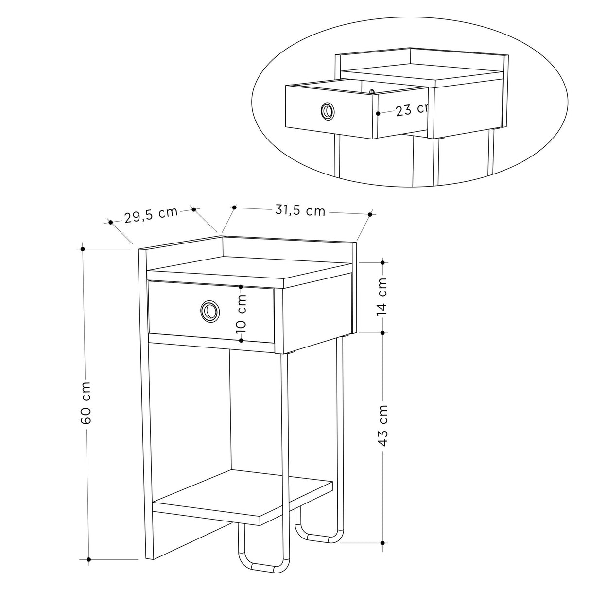 Bedside table Sirius Left Mokka Melamine 32x61x30 cm