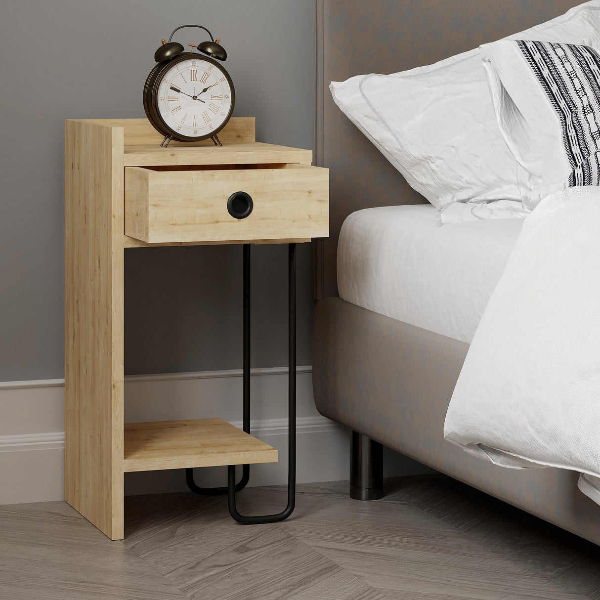 Bedside table Sirius Left oak melamine 32x61x30 cm